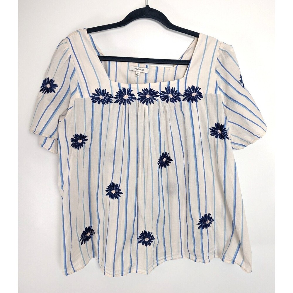 Madewell Women's Embroidered Striped Floral Boho Cotton Tunic Top Size 2x